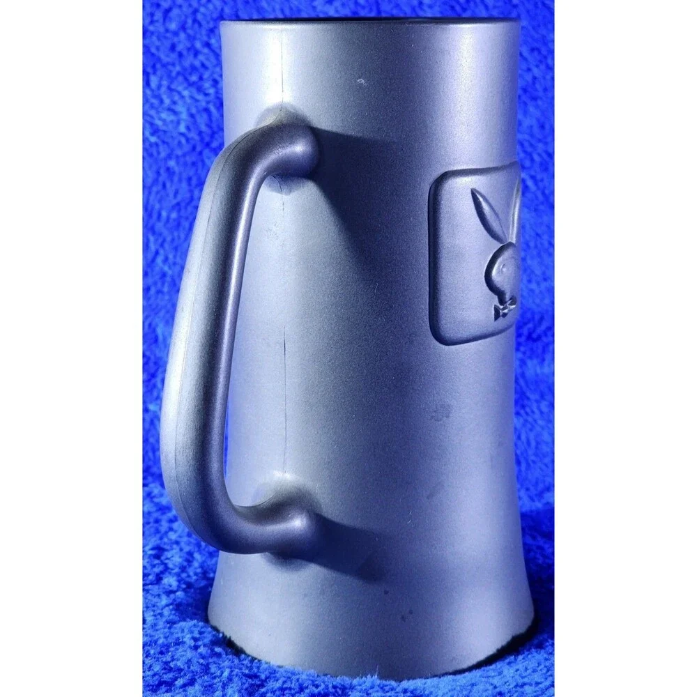 Vintage “PLAYBOY CLUB” Gunmetal Glass Beer Stein Mug Cup Embossed Bunny Logo